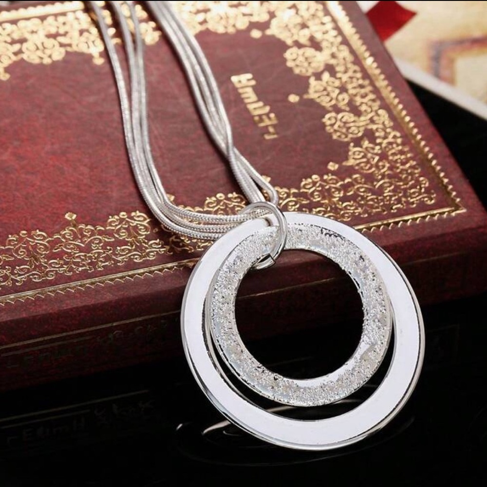 Silver Plated Multi Strand Double Circle Pendant … - image 3